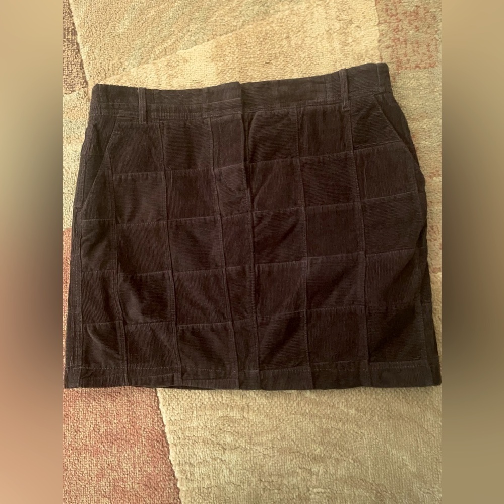 NWT - Loft Corduroy Quilt Block Pattern Chocolate Brown Skirt